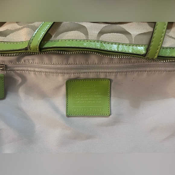Coach Signature Khaki Lime Stripe Tote Bag - Picture 10 of 16